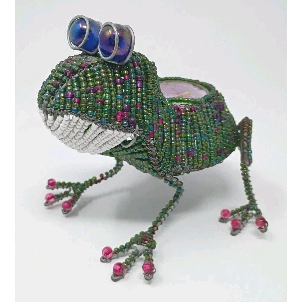 Beadworx Glass Bead Frog candle holder